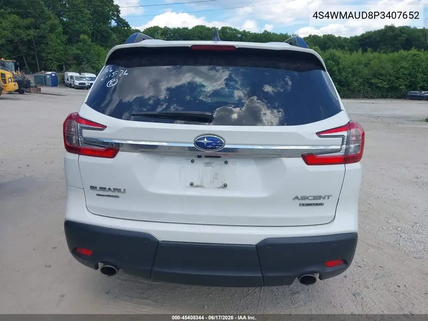 2023 Subaru Ascent Limited 7-Passenger VIN: 4S4WMAUD8P3407652 Lot: 45408344