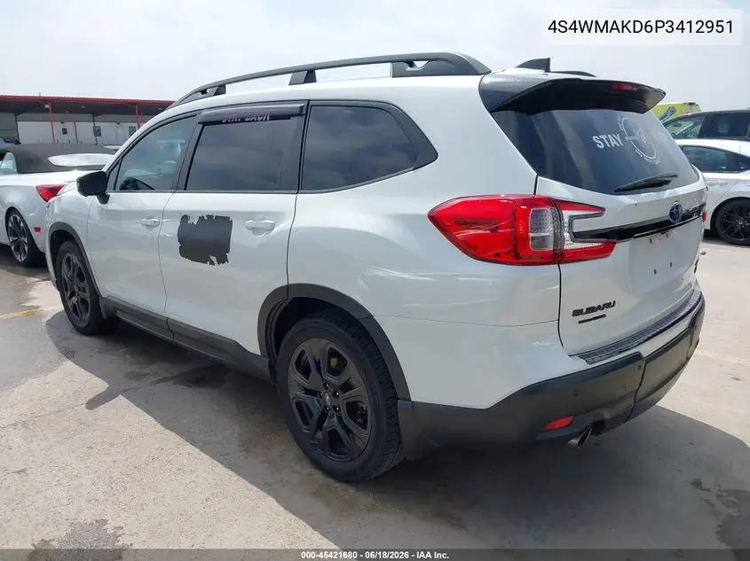 2023 Subaru Ascent Onyx Edition Limited 7-Passenger VIN: 4S4WMAKD6P3412951 Lot: 45421680