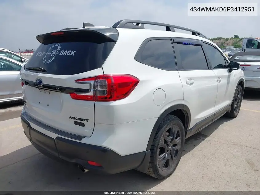 2023 Subaru Ascent Onyx Edition Limited 7-Passenger VIN: 4S4WMAKD6P3412951 Lot: 45421680