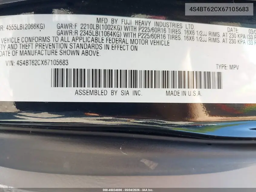 2006 Subaru Baja Sport VIN: 4S4BT62CX67105683 Lot: 45034886