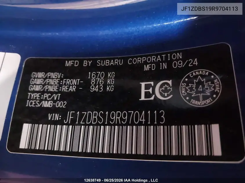 2024 Subaru Brz Ts VIN: JF1ZDBS19R9704113 Lot: 12638749