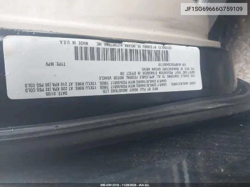 JF1SG69666G759109 2006 Subaru Forester 2.5Xt Limited