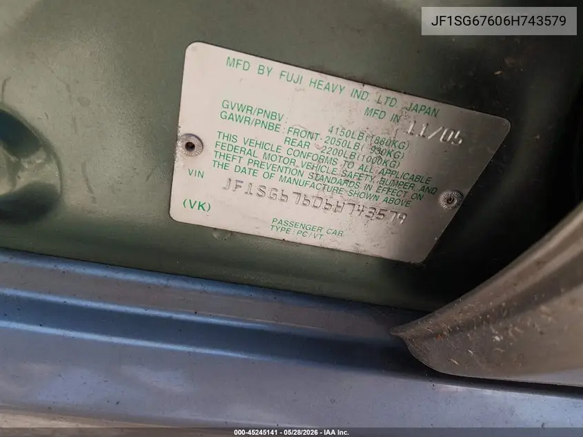 JF1SG67606H743579 2006 Subaru Forester 2.5X L.l. Bean Edition