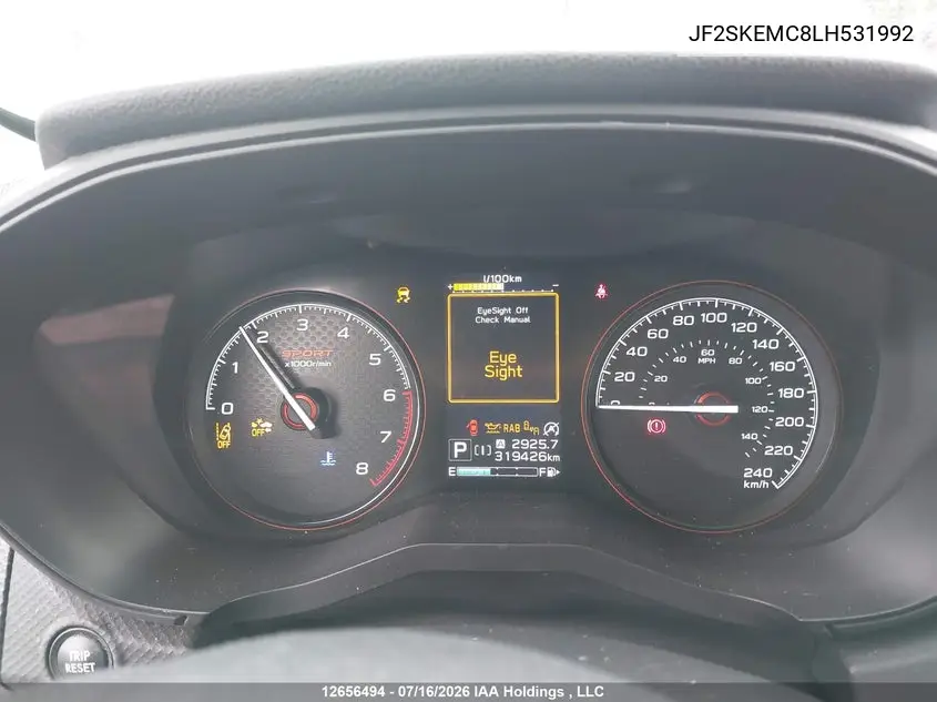 2020 Subaru Forester Sport VIN: JF2SKEMC8LH531992 Lot: 12656494x