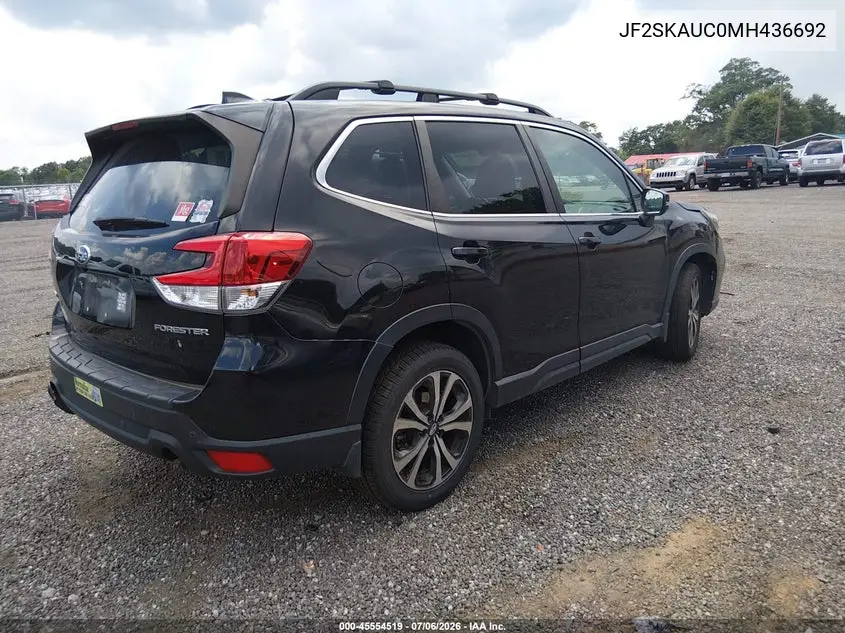 2021 Subaru Forester Limited VIN: JF2SKAUC0MH436692 Lot: 45554519