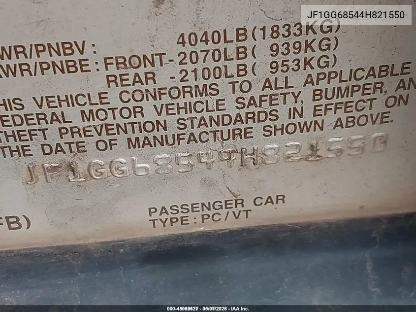 JF1GG68544H821550 2004 Subaru Impreza Outback Sport