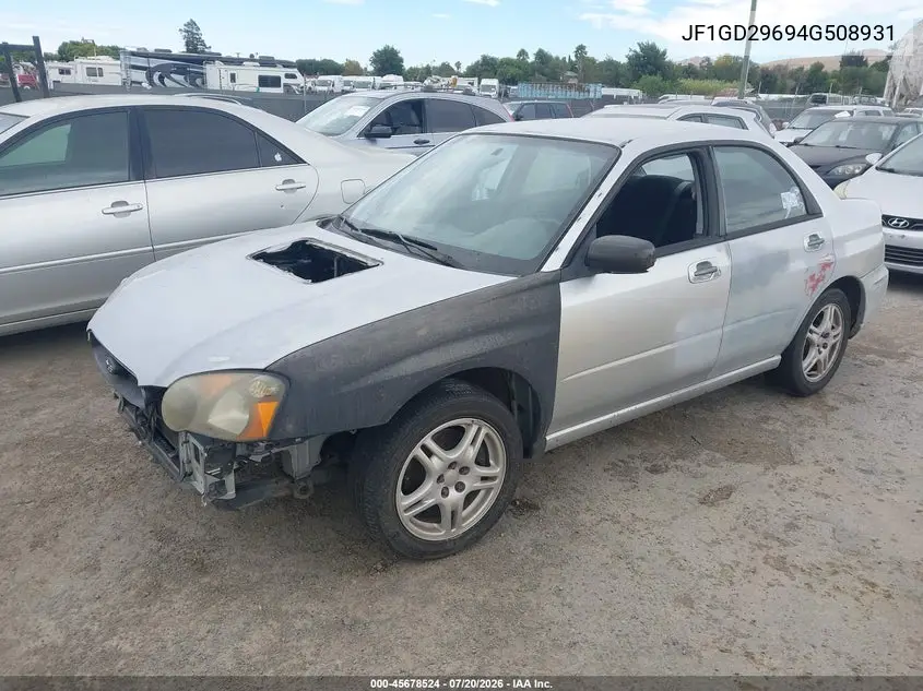 2004 Subaru Impreza Wrx VIN: JF1GD29694G508931 Lot: 45678524