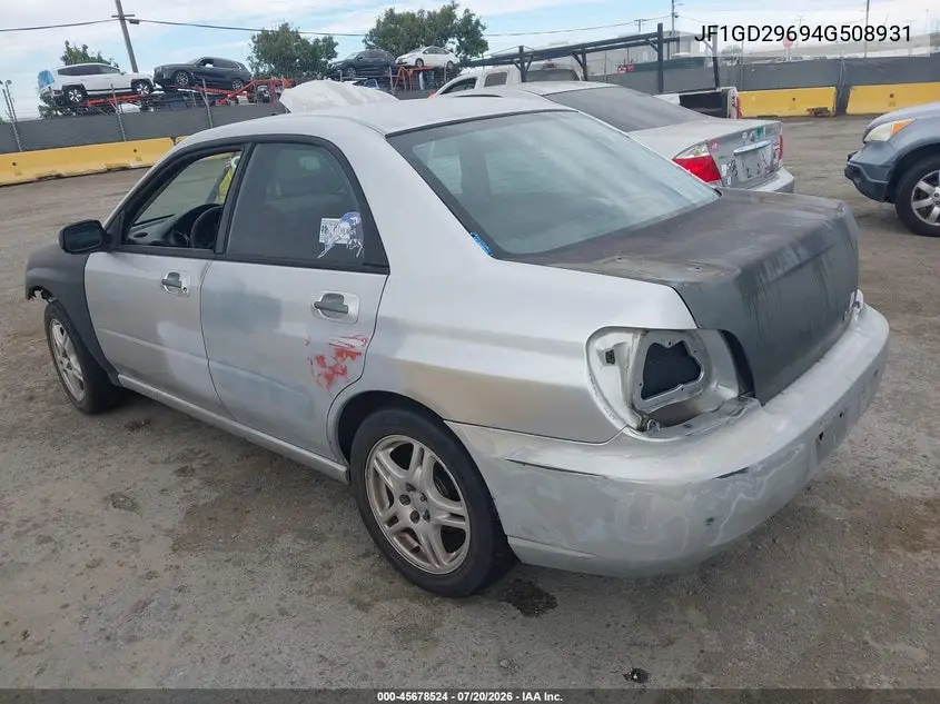 2004 Subaru Impreza Wrx VIN: JF1GD29694G508931 Lot: 45678524