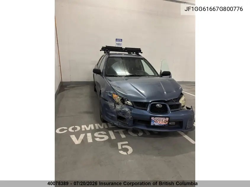 2007 Subaru Impreza 2.5I VIN: JF1GG61667G800776 Lot: 40078389