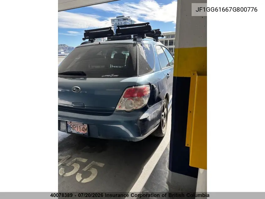 2007 Subaru Impreza 2.5I VIN: JF1GG61667G800776 Lot: 40078389
