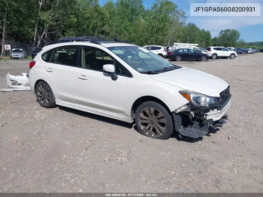 2016 Subaru Impreza 2.0I Sport Premium VIN: JF1GPAS60G8200931 Lot: 45582125