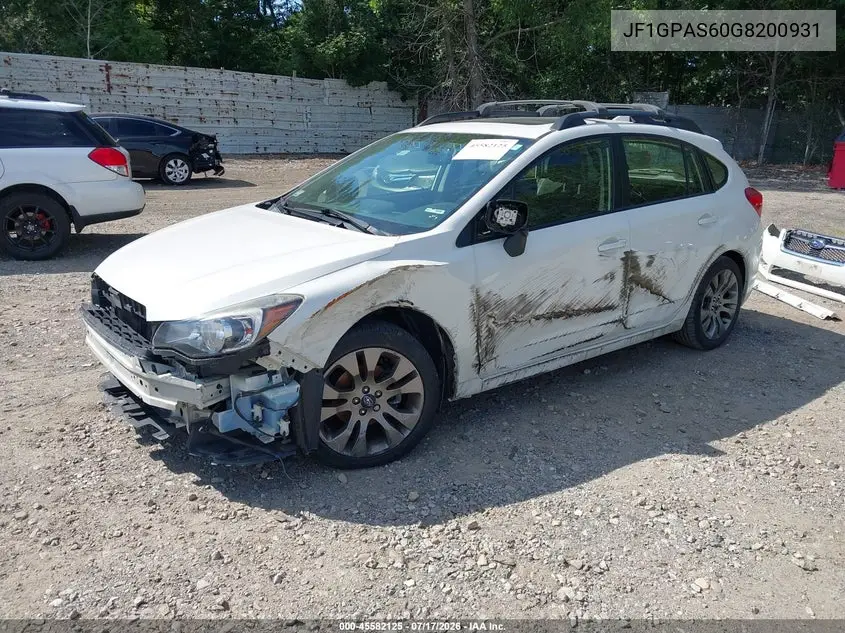 2016 Subaru Impreza 2.0I Sport Premium VIN: JF1GPAS60G8200931 Lot: 45582125