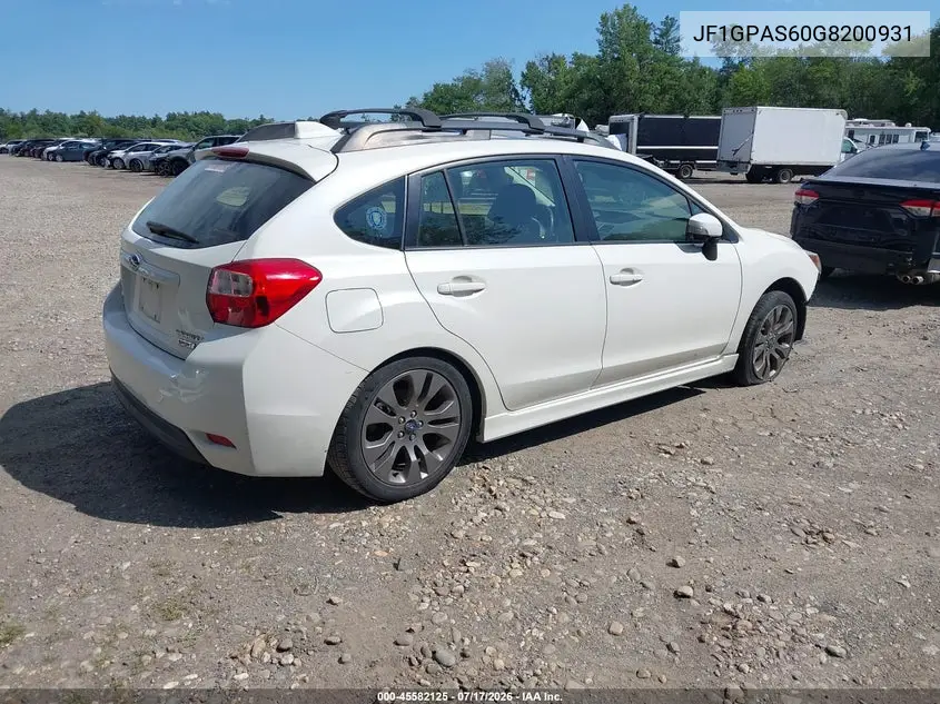 2016 Subaru Impreza 2.0I Sport Premium VIN: JF1GPAS60G8200931 Lot: 45582125