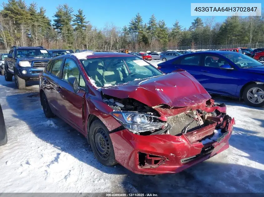 4S3GTAA64H3702847 2017 Subaru Impreza 2.0I