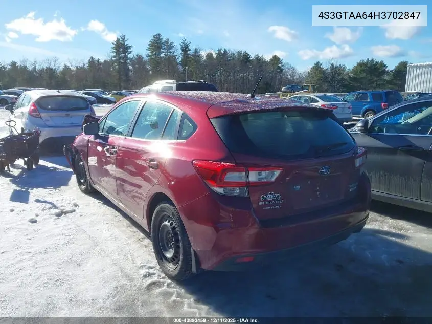 4S3GTAA64H3702847 2017 Subaru Impreza 2.0I