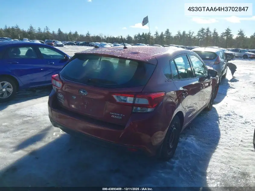 4S3GTAA64H3702847 2017 Subaru Impreza 2.0I