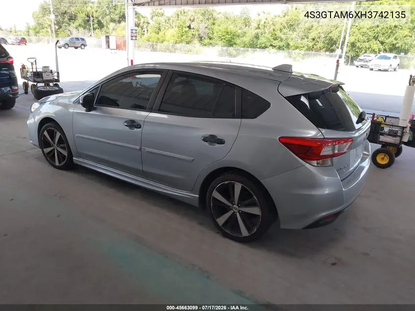 2017 Subaru Impreza 2.0I Sport VIN: 4S3GTAM6XH3742135 Lot: 45663099