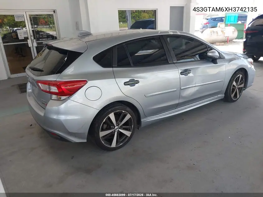 2017 Subaru Impreza 2.0I Sport VIN: 4S3GTAM6XH3742135 Lot: 45663099