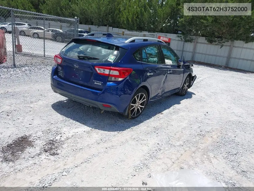 2017 Subaru Impreza 2.0I Limited VIN: 4S3GTAT62H3752000 Lot: 45664971