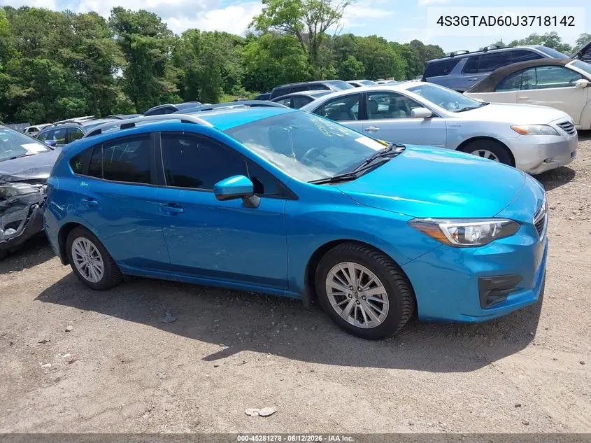 2018 Subaru Impreza 2.0I Premium VIN: 4S3GTAD60J3718142 Lot: 45281278