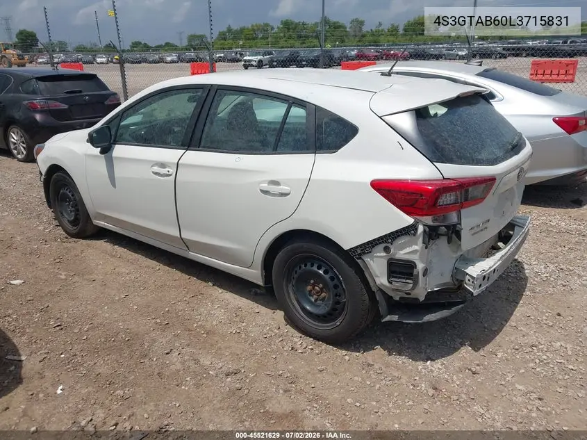 2020 Subaru Impreza 5-Door VIN: 4S3GTAB60L3715831 Lot: 45521629