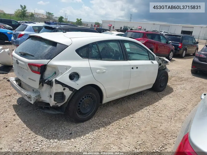 2020 Subaru Impreza 5-Door VIN: 4S3GTAB60L3715831 Lot: 45521629