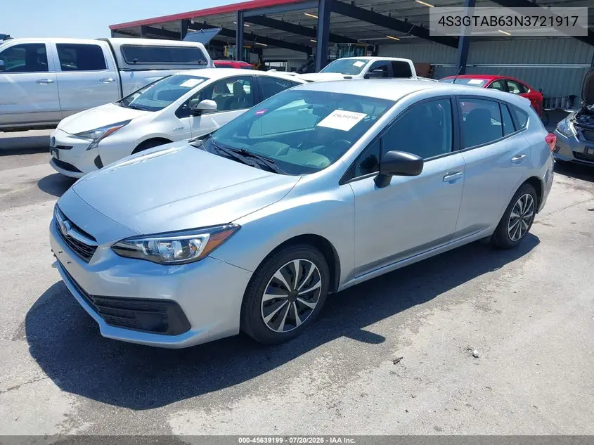 2022 Subaru Impreza Base 5-Door VIN: 4S3GTAB63N3721917 Lot: 45639199
