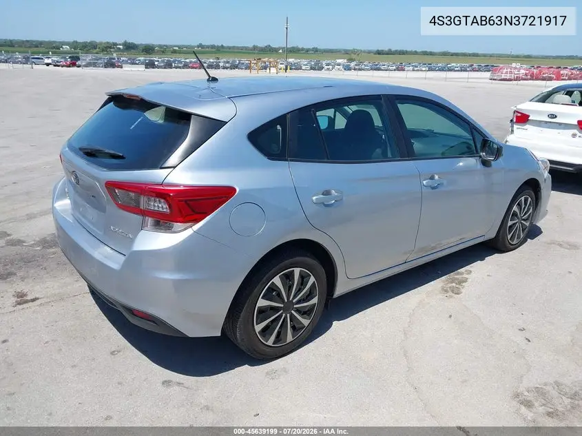 2022 Subaru Impreza Base 5-Door VIN: 4S3GTAB63N3721917 Lot: 45639199