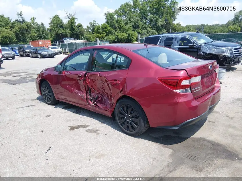 2022 Subaru Impreza Base VIN: 4S3GKAB64N3600705 Lot: 45693363