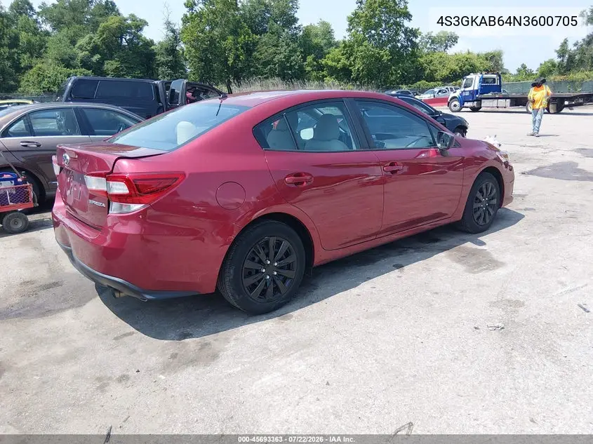 2022 Subaru Impreza Base VIN: 4S3GKAB64N3600705 Lot: 45693363