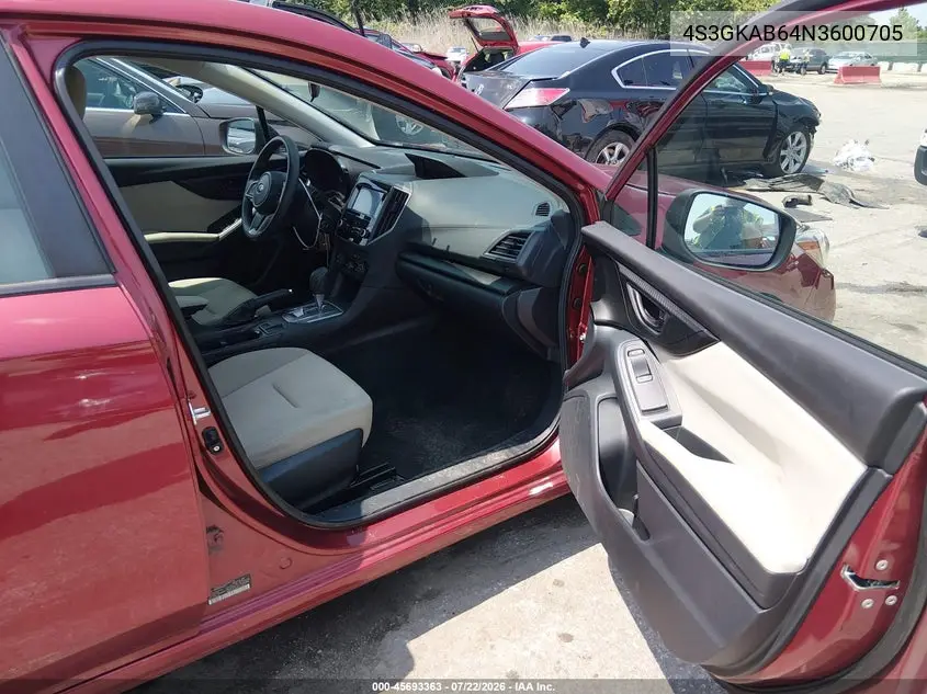2022 Subaru Impreza Base VIN: 4S3GKAB64N3600705 Lot: 45693363
