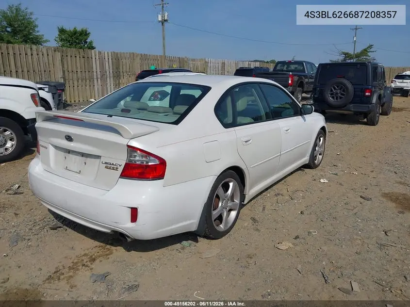 2008 Subaru Legacy 2.5I Limited VIN: 4S3BL626687208357 Lot: 45156202