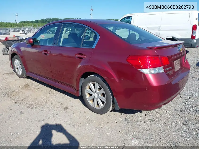 2011 Subaru Legacy 2.5I Premium VIN: 4S3BMBC60B3262790 Lot: 45280091