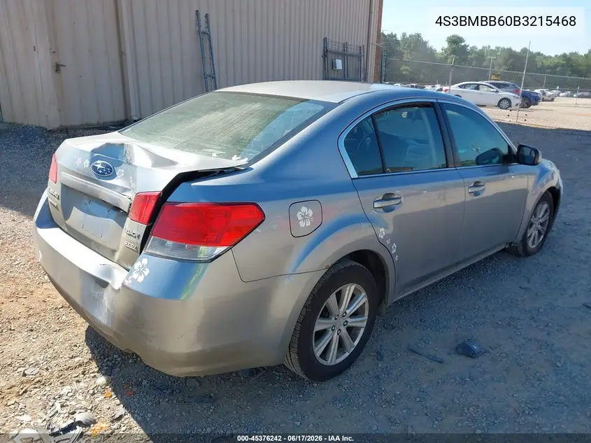 2011 Subaru Legacy 2.5I Premium VIN: 4S3BMBB60B3215468 Lot: 45376242