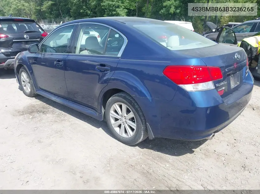 2011 Subaru Legacy 2.5I Premium VIN: 4S3BMBB63B3236265 Lot: 45667074