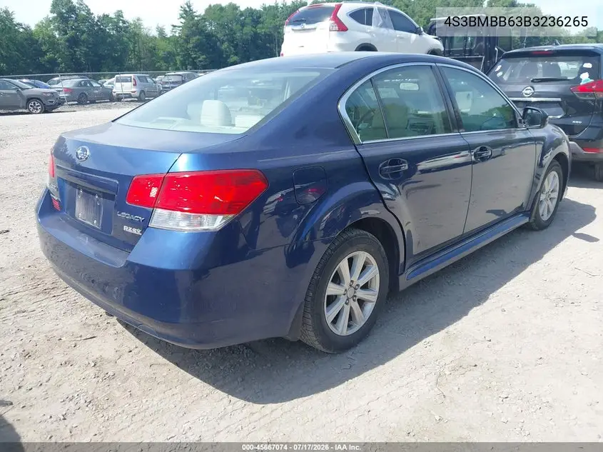 2011 Subaru Legacy 2.5I Premium VIN: 4S3BMBB63B3236265 Lot: 45667074