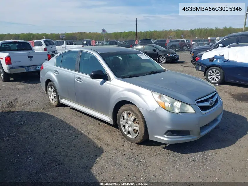 2012 Subaru Legacy 2.5I VIN: 4S3BMBA66C3005346 Lot: 44845252