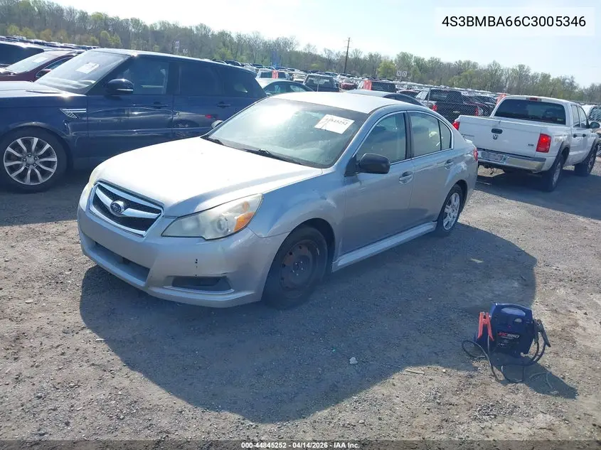 2012 Subaru Legacy 2.5I VIN: 4S3BMBA66C3005346 Lot: 44845252