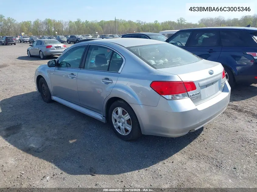 2012 Subaru Legacy 2.5I VIN: 4S3BMBA66C3005346 Lot: 44845252