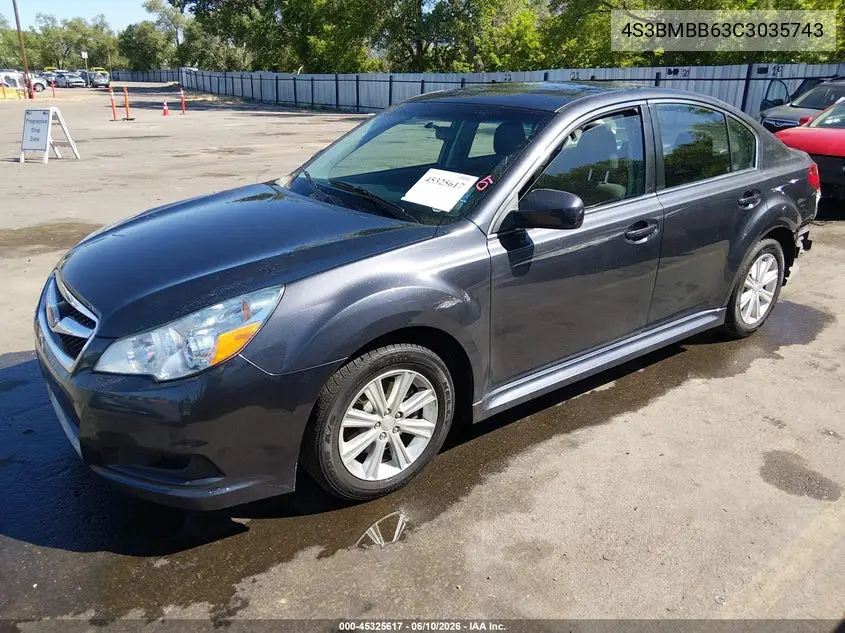 2012 Subaru Legacy 2.5I Premium VIN: 4S3BMBB63C3035743 Lot: 45325617