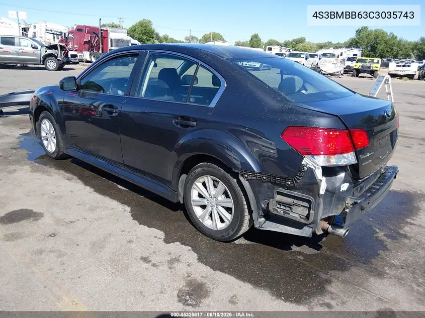 2012 Subaru Legacy 2.5I Premium VIN: 4S3BMBB63C3035743 Lot: 45325617