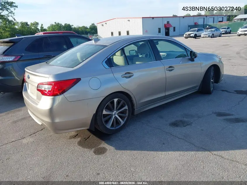 2016 Subaru Legacy 2.5I Limited VIN: 4S3BNBN65G3027240 Lot: 45051643