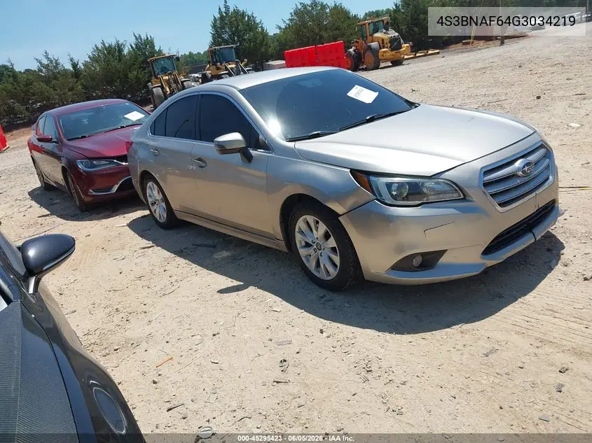 2016 Subaru Legacy 2.5I Premium VIN: 4S3BNAF64G3034219 Lot: 45295423