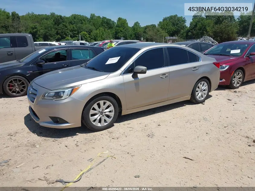 2016 Subaru Legacy 2.5I Premium VIN: 4S3BNAF64G3034219 Lot: 45295423