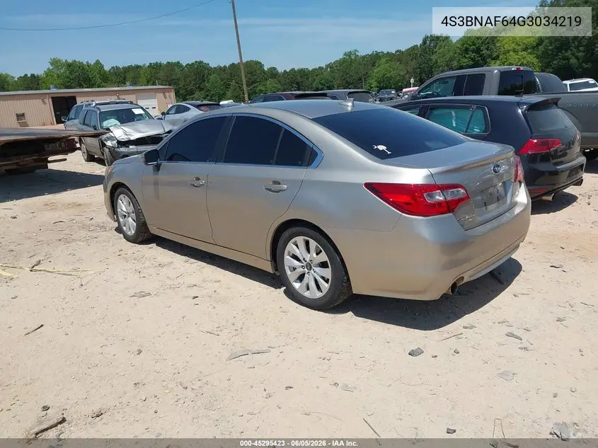 2016 Subaru Legacy 2.5I Premium VIN: 4S3BNAF64G3034219 Lot: 45295423