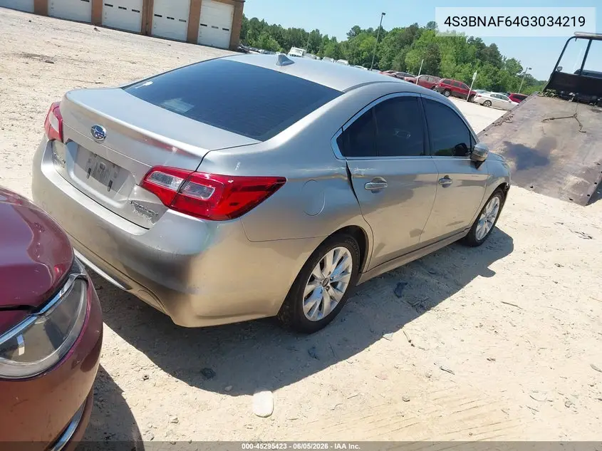 2016 Subaru Legacy 2.5I Premium VIN: 4S3BNAF64G3034219 Lot: 45295423