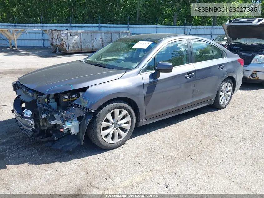 2016 Subaru Legacy 2.5I Premium VIN: 4S3BNBC61G3027335 Lot: 45382458