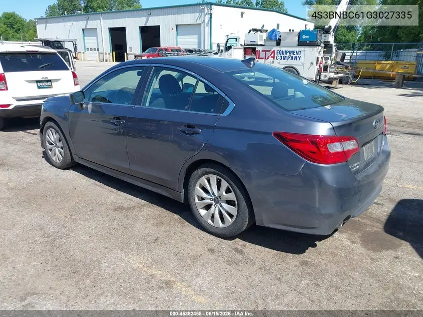 2016 Subaru Legacy 2.5I Premium VIN: 4S3BNBC61G3027335 Lot: 45382458