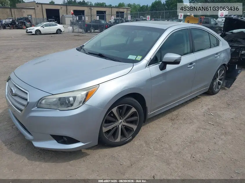 2016 Subaru Legacy 2.5I Limited VIN: 4S3BNAN61G3063436 Lot: 45511425