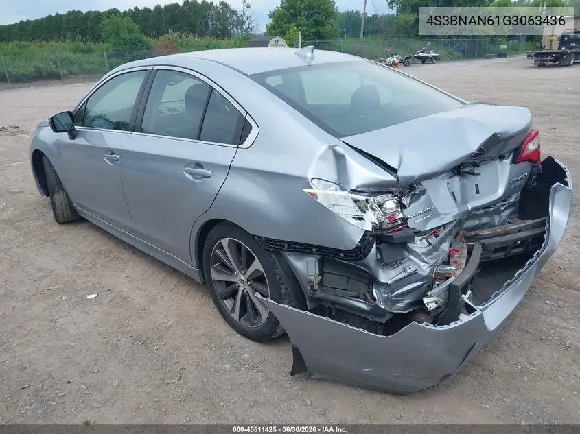 2016 Subaru Legacy 2.5I Limited VIN: 4S3BNAN61G3063436 Lot: 45511425